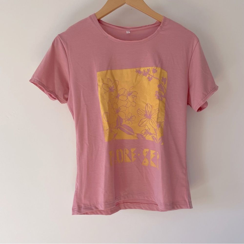 Flore Ser Pink and Yellow Hand Printed T-shirt